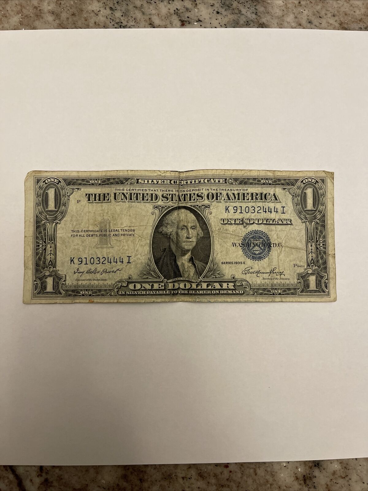 1935 $1 (one) dollar bill silver certificate - series E