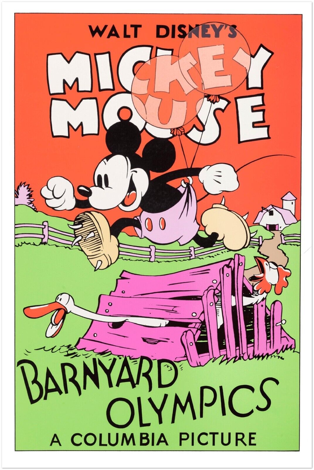 Disney Mickey Mouse Vintage Movie Poster, Barnyard Olympics, 1930\'s Era 