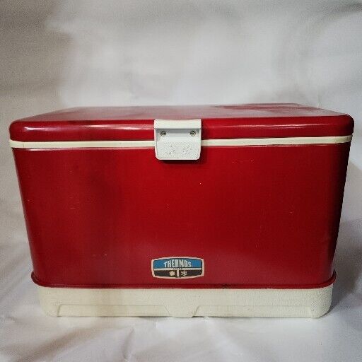 Vintage 48 Qt Red Thermos Metal Cooler Ice Chest Retro Camping Tailgating 1970s 