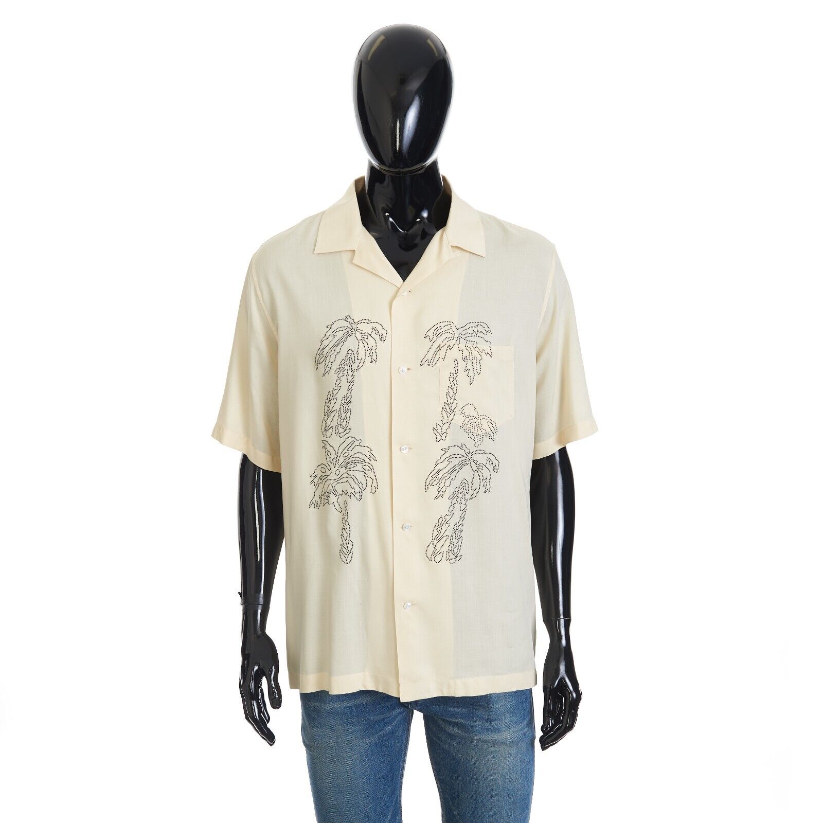 CELINE 1150$ Hawaiian Shortsleeve Shirt With Palm Embroidery In Viscose