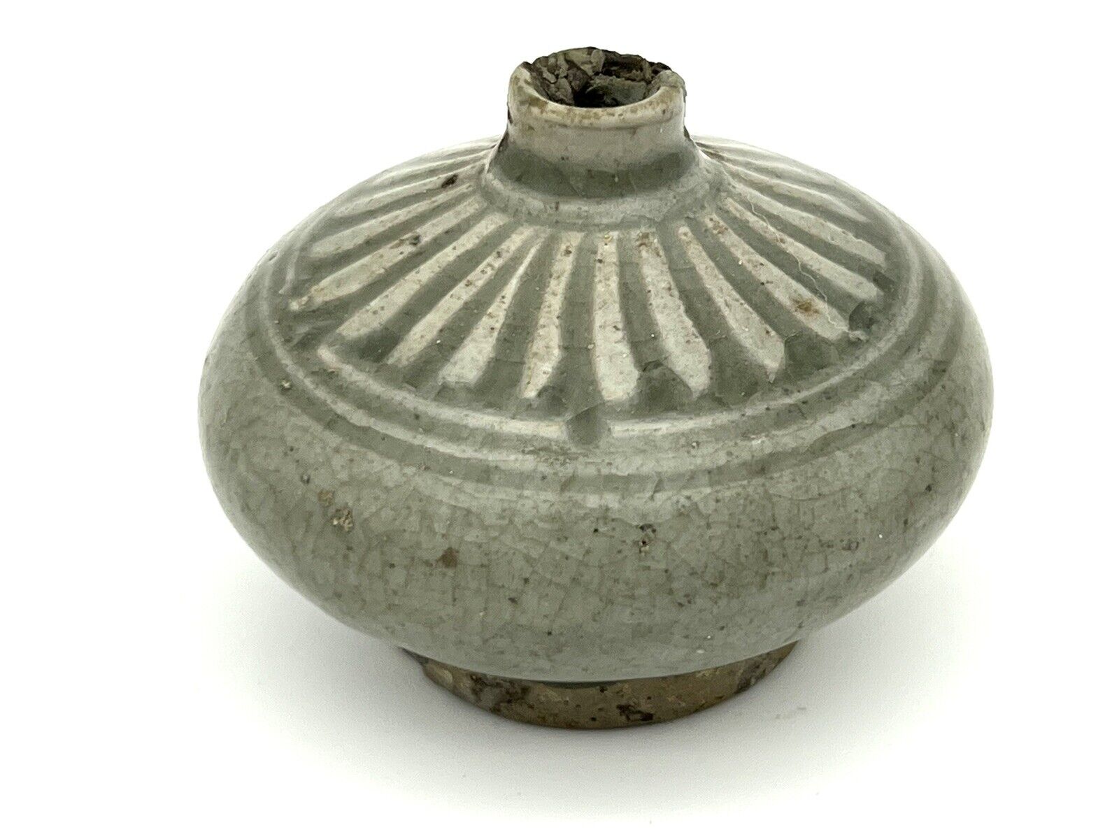 Antique Thai Sawankhalok Small Early Celadon Glazed Pot Vase