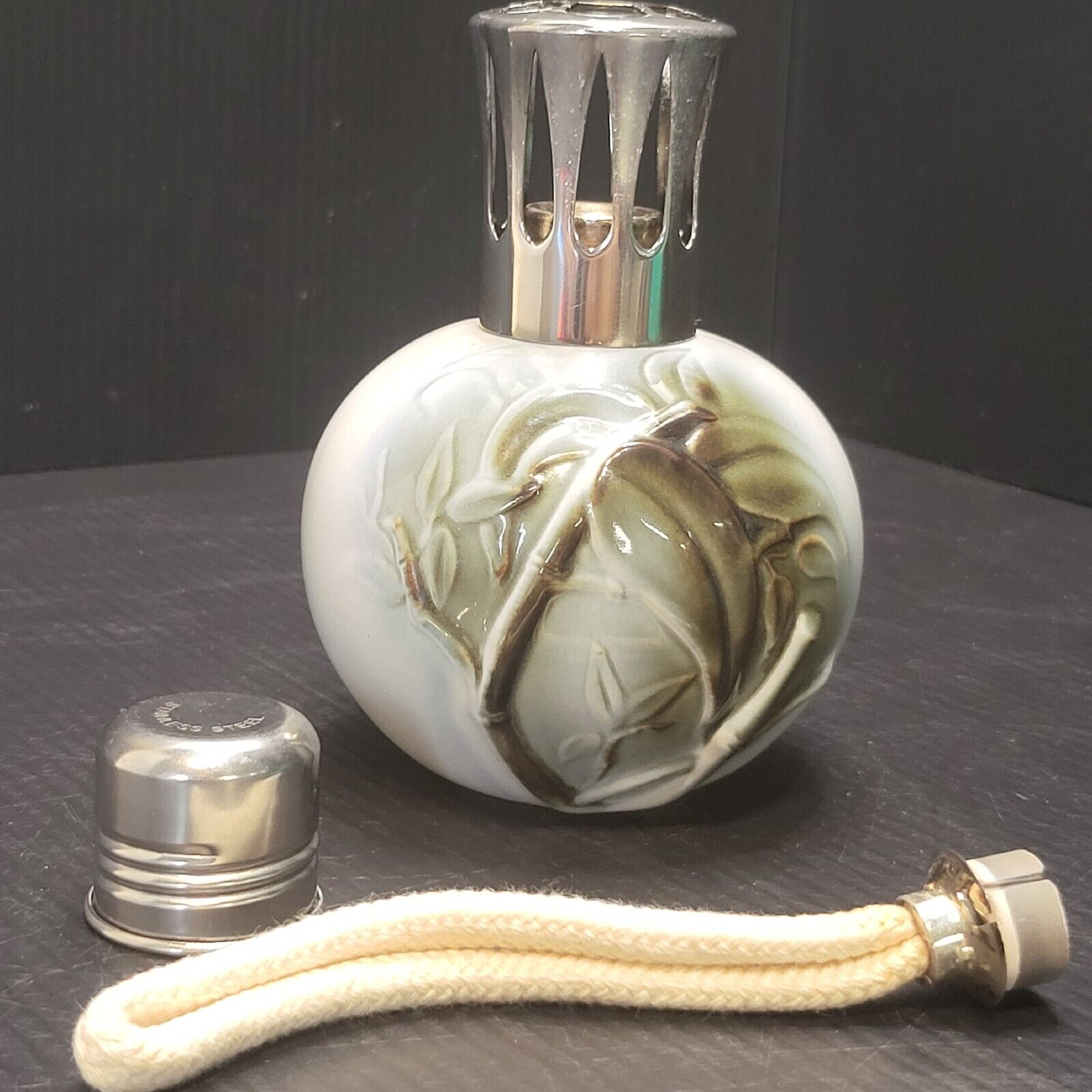 Vintage Lampe Berger Lamp Branch/Leaf/Vine Raised Design Made In France, Painted