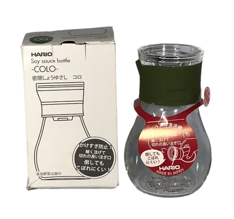 Hario Soy Sauce Bottle 150 mL Glass Green Rubber Neck Refillable 4.25 x 2.5\