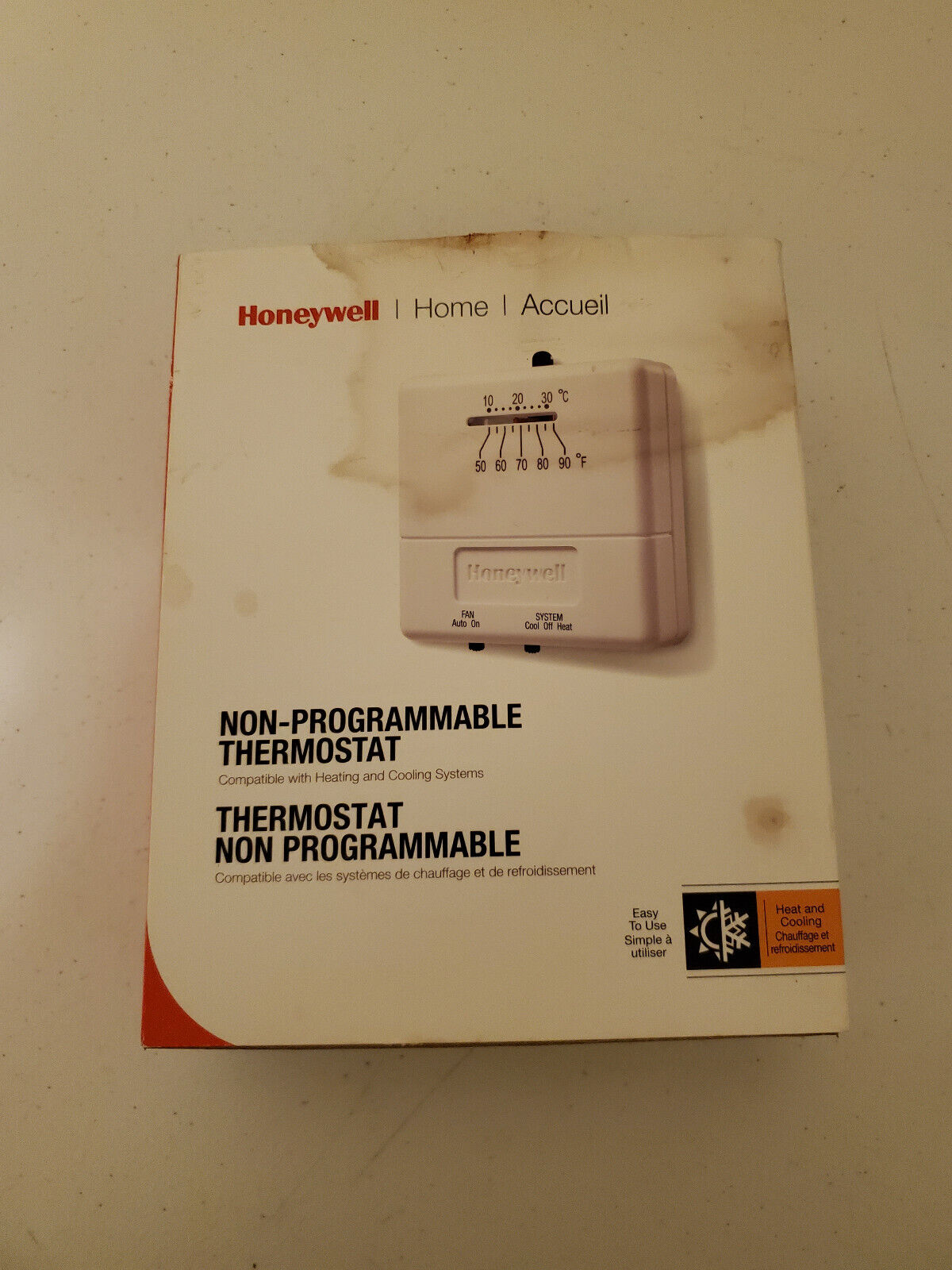 New - Open Package - Honeywell Non Programmable Thermostat - White - CT31A