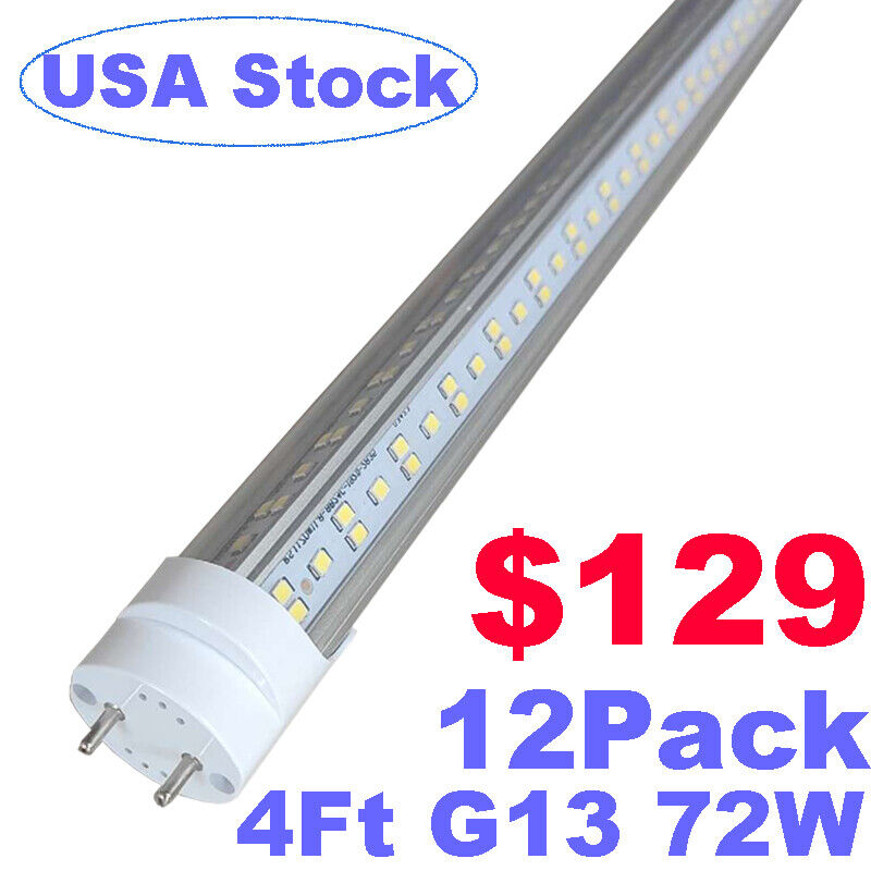 T8 LED Tube Lighting 4FT Fluorescent Light Bulbs 72W G13 Bi-Pin 6000K-6500K