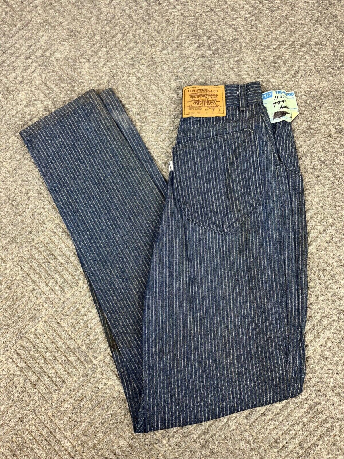 Vintage 80\'s Levis Denim Pinstripe Jeans Womens 25x32 Blue Dark Wash RARE NOS