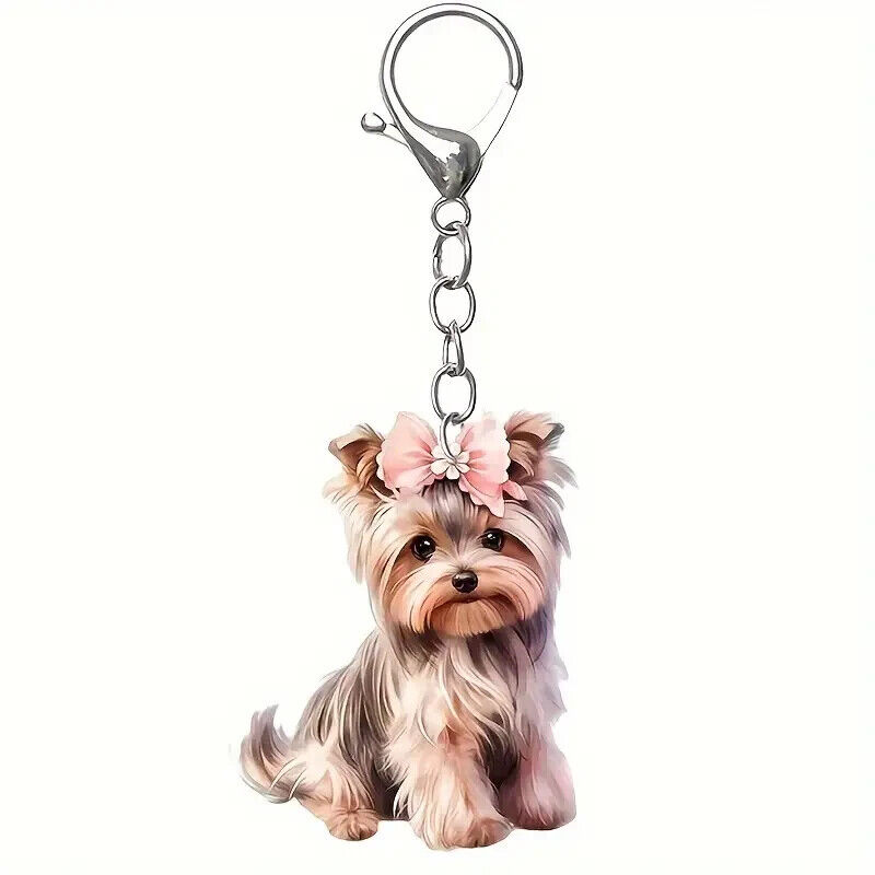 Yorkshire Terrier Dog Key Chain Trendy Acrylic Car Key Ring Bag Fashion Gift New