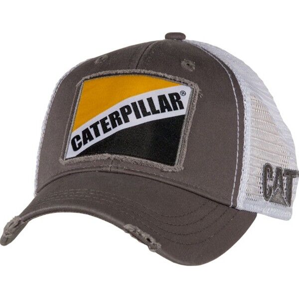 Caterpillar CAT Equipment Trucker Gray Retro Twill Mesh Diesel Cap Hat Vintage