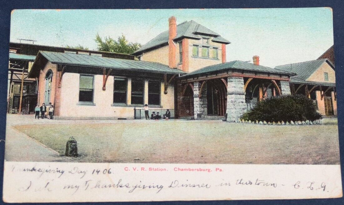 C.V.R. Cumberland Valley Railroad Station, Chambersburg, PA Postcard 1906