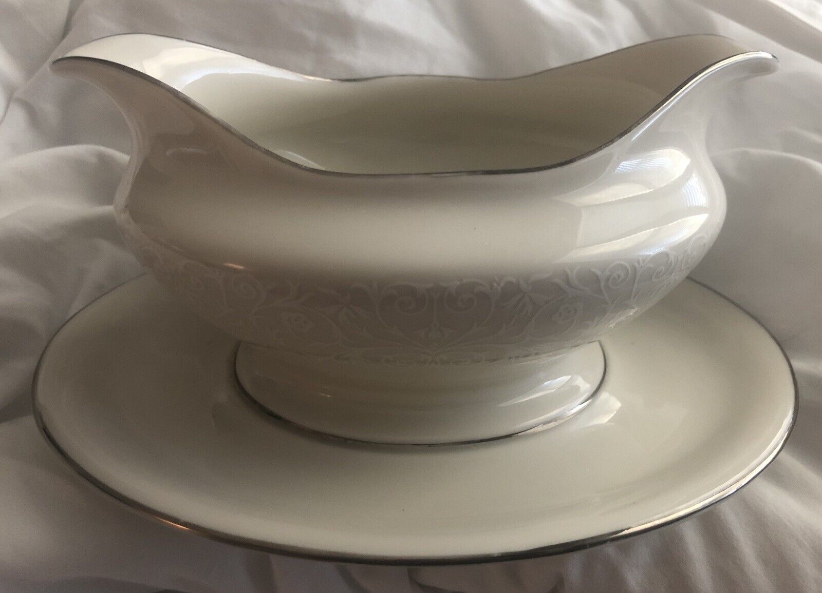 Vintage Nobility China Queen\'s Bouquet Gravy Boat with Attached Under Plate EUC