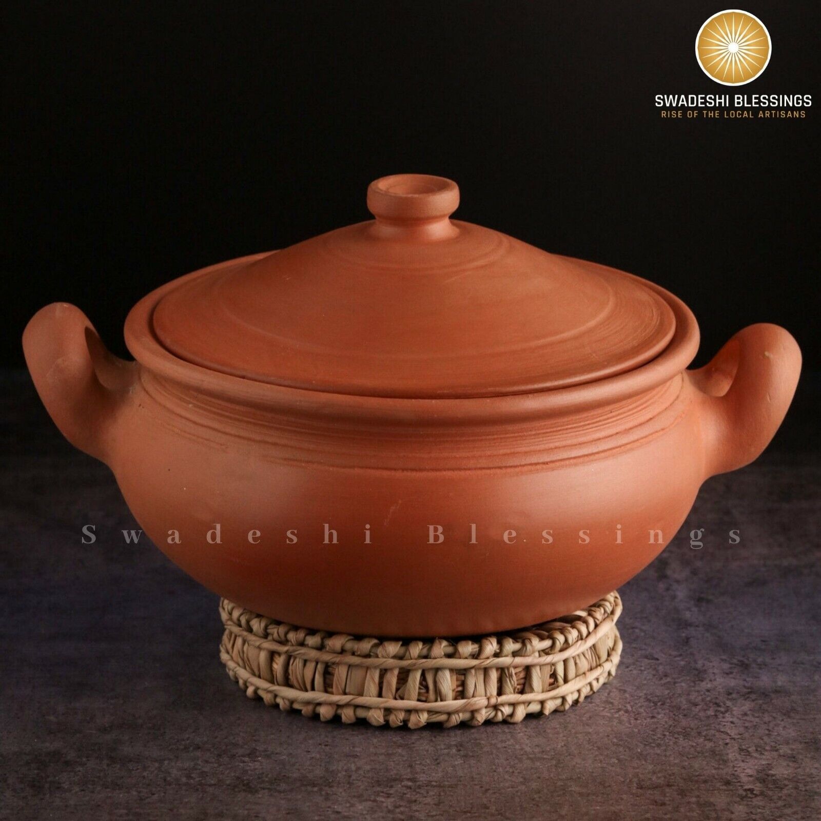 Unglazed Earthen Cookware/ LEAD-FREE Clay Pot For Cooking/ Curry Pot, Kadai 3L