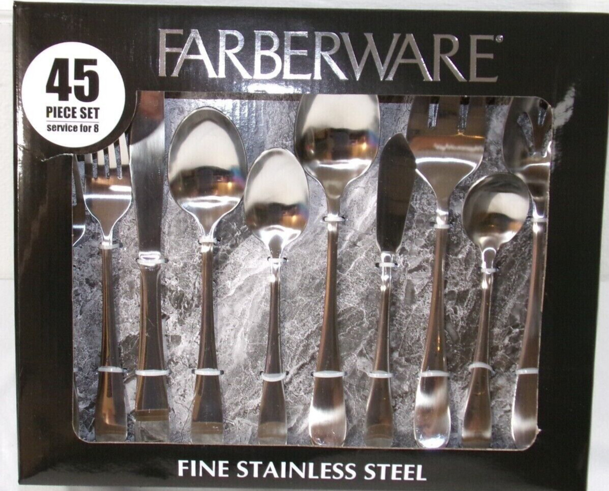 FARBERWARE 45 Piece Stainless Steel Silverware (Full Set, Service for 8) NEW 