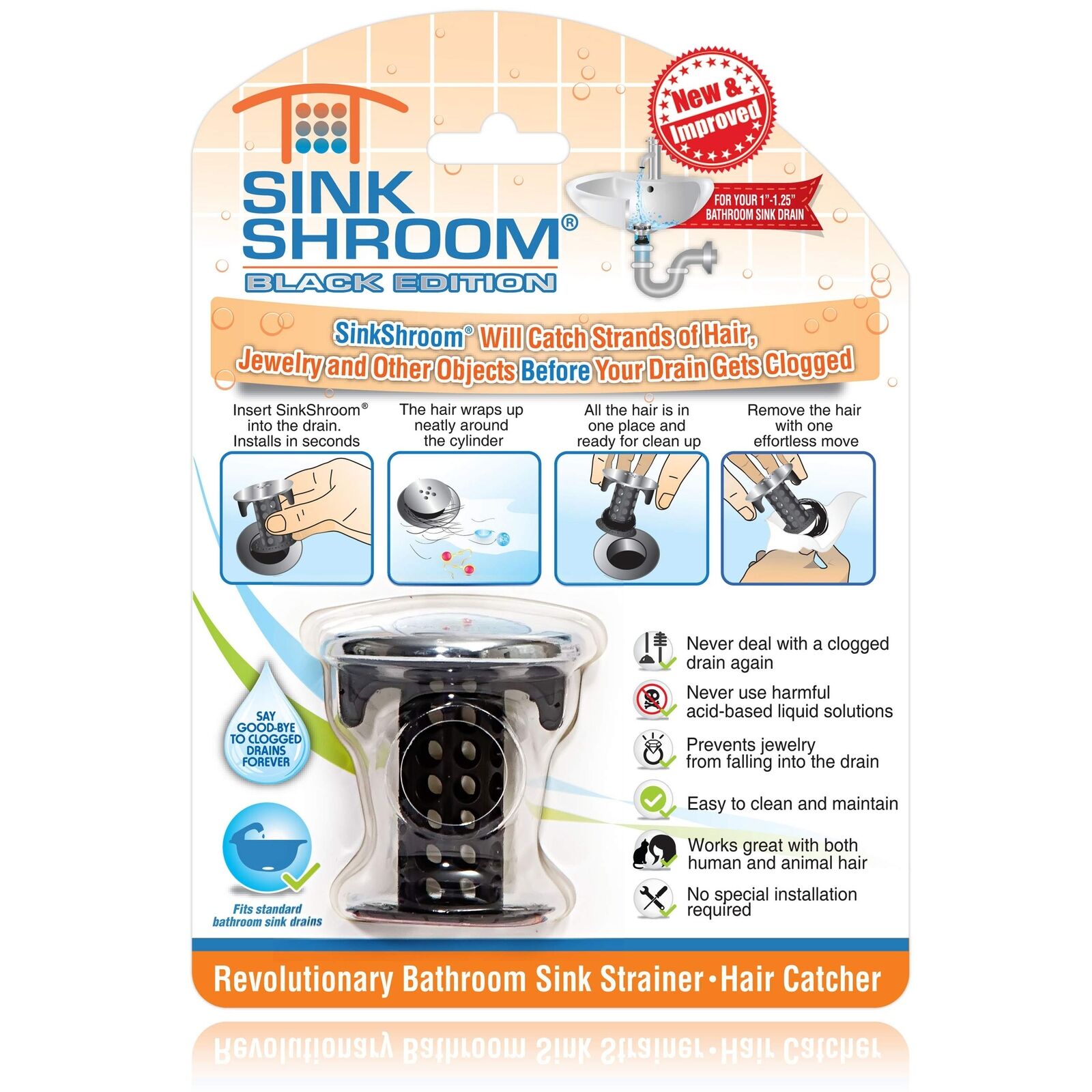 SinkShroom Chrome Edition Revolutionary Bathroom Sink Drain Protector Hair Catch