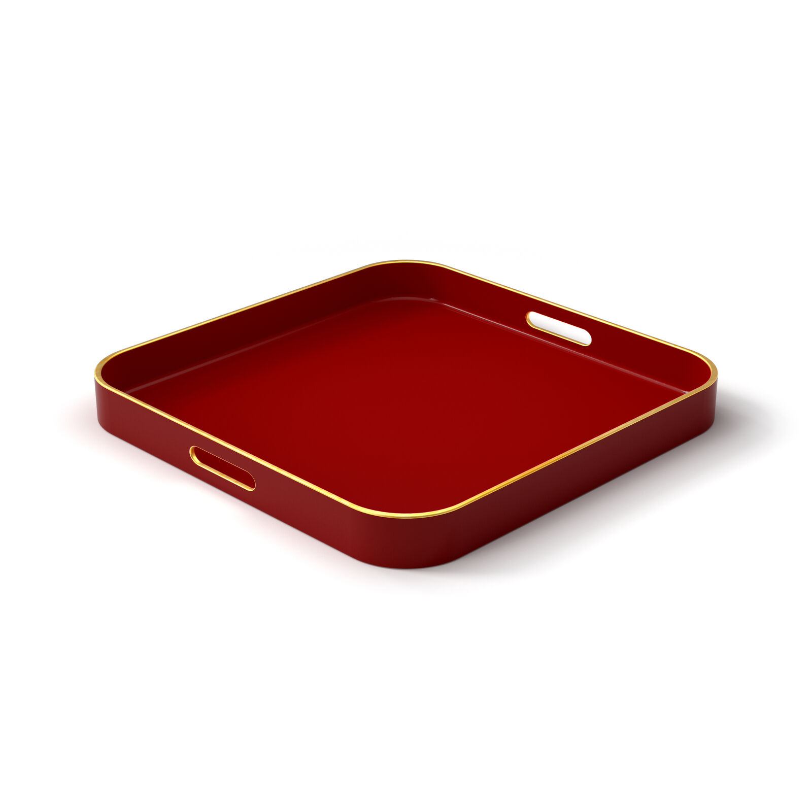 American Atelier Red Serving Square Tray with Gold Trimming & Handles