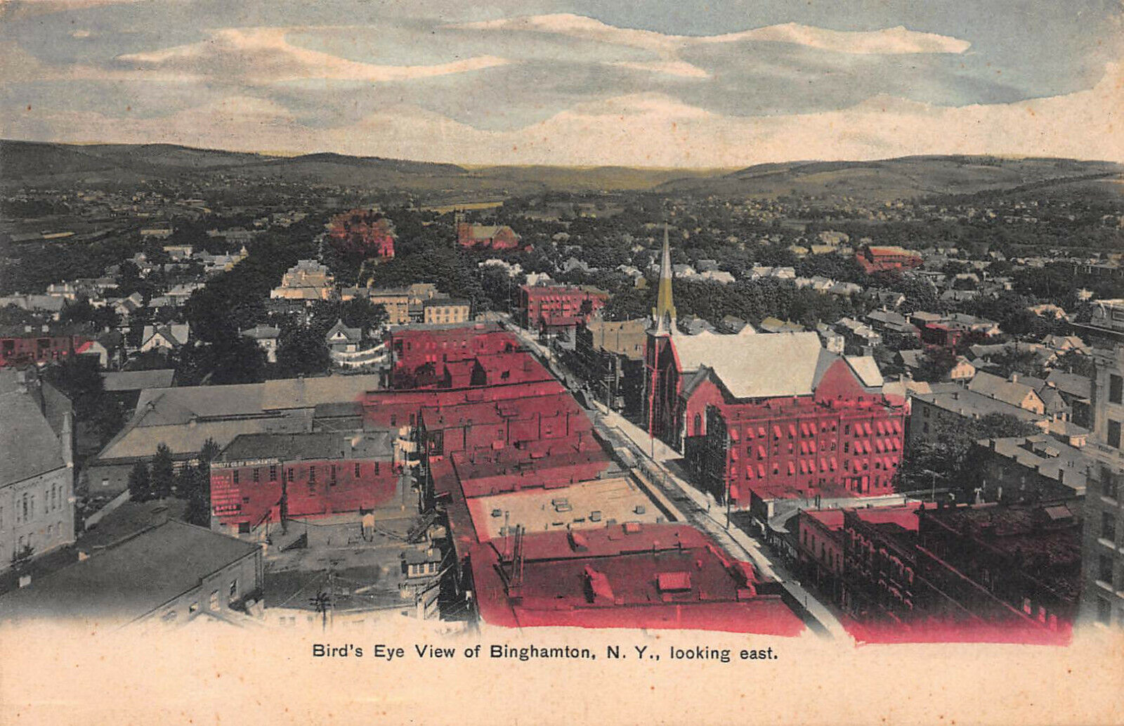 Bird's Eye View of Binghamton, New York, Looking East, Early Postcard, Unused 
