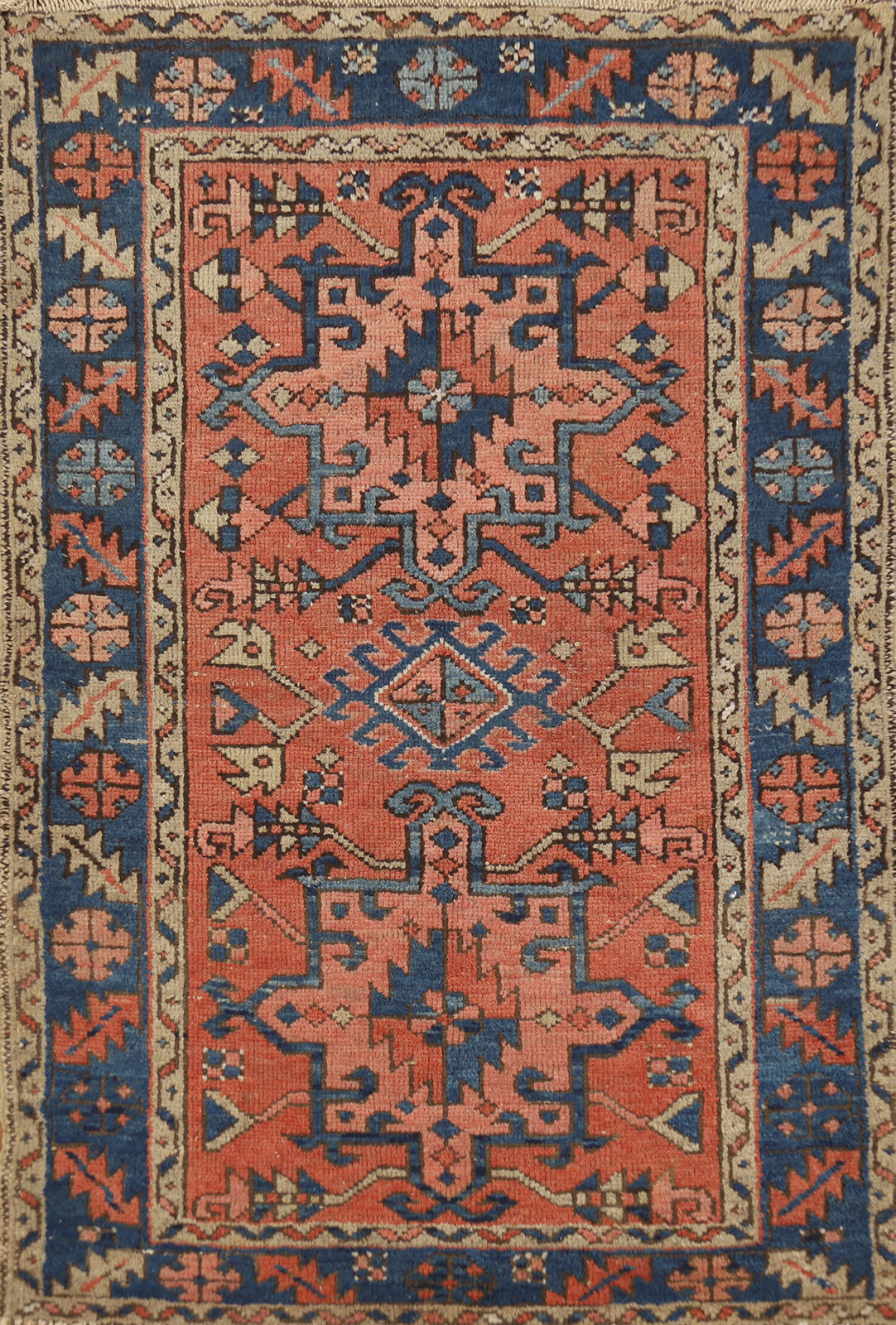 Antique Vegetable Dye Heriiz Serapi Geometric Traditional Hand-made Wool Rug 3x4