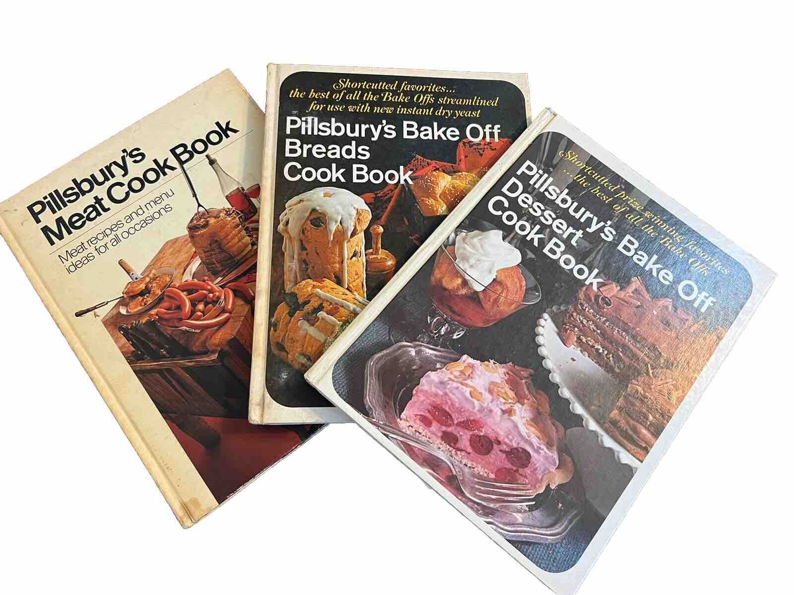 Vintage Pillsbury’s 3 Cookbooks 1960s/70s Hardcover Meat bake-off Dessert Breads