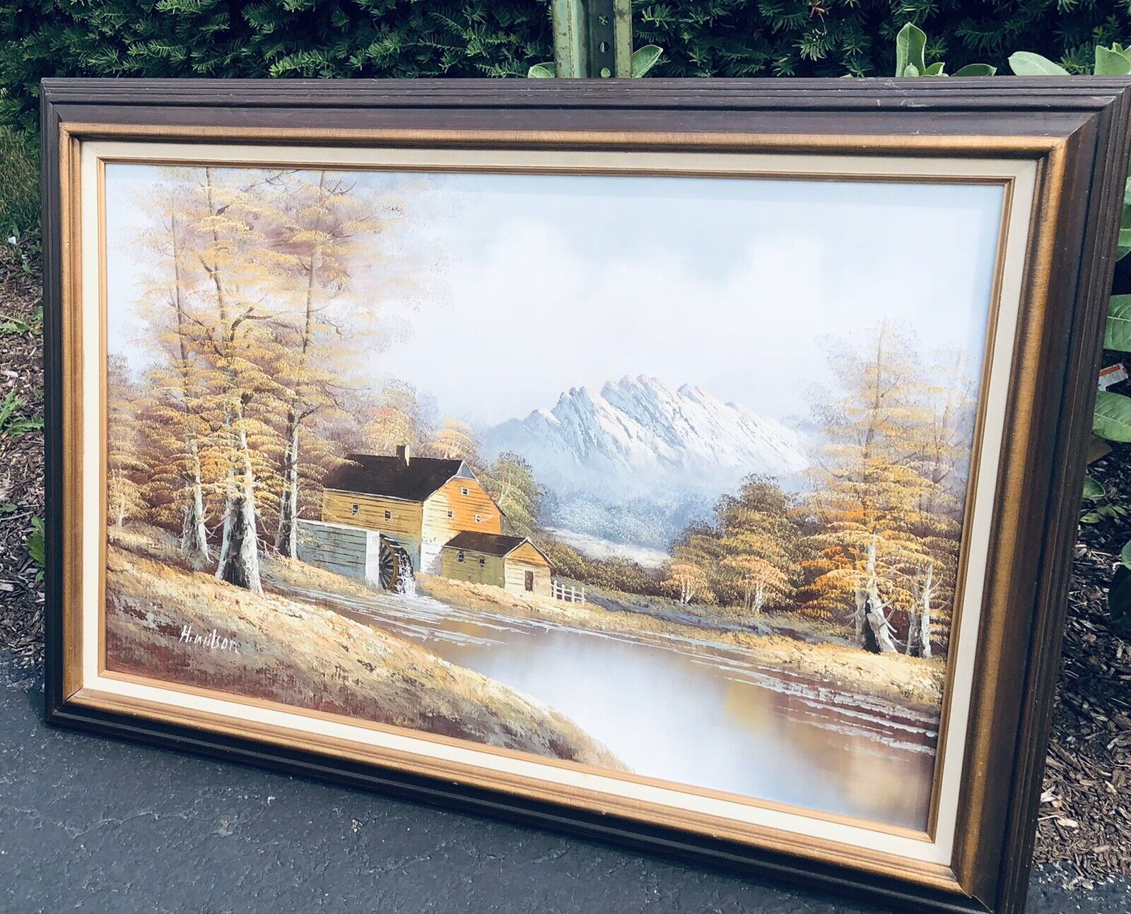 Beautiful stunning Original landscape oil painting  Large 42x31 Signed H.Wilson