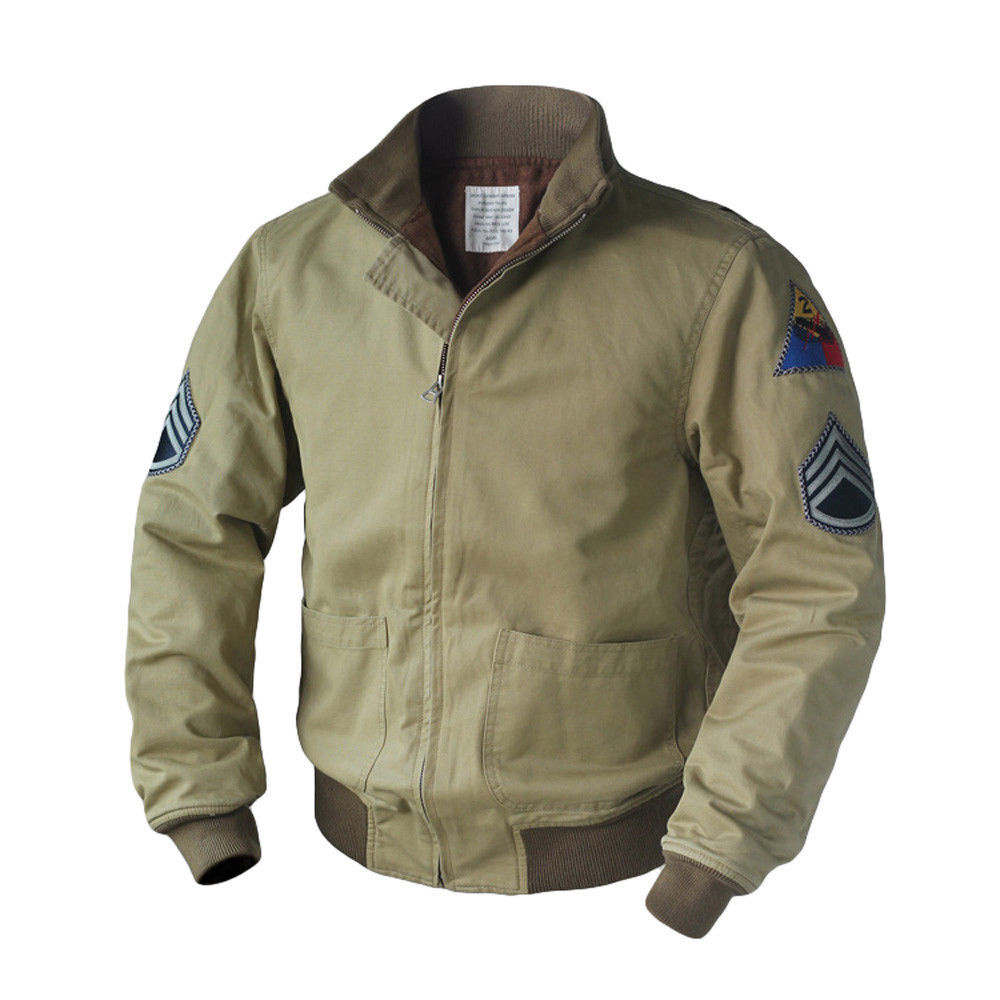 Men\'s Fury Brad Pitt Tanker WW2 Khaki Colour Cotton Bomber Jacket