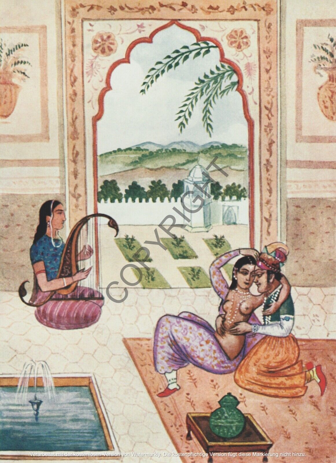 Vintage Love Erotic Breast Antique Print India Kamasutra Maharaja Graphic