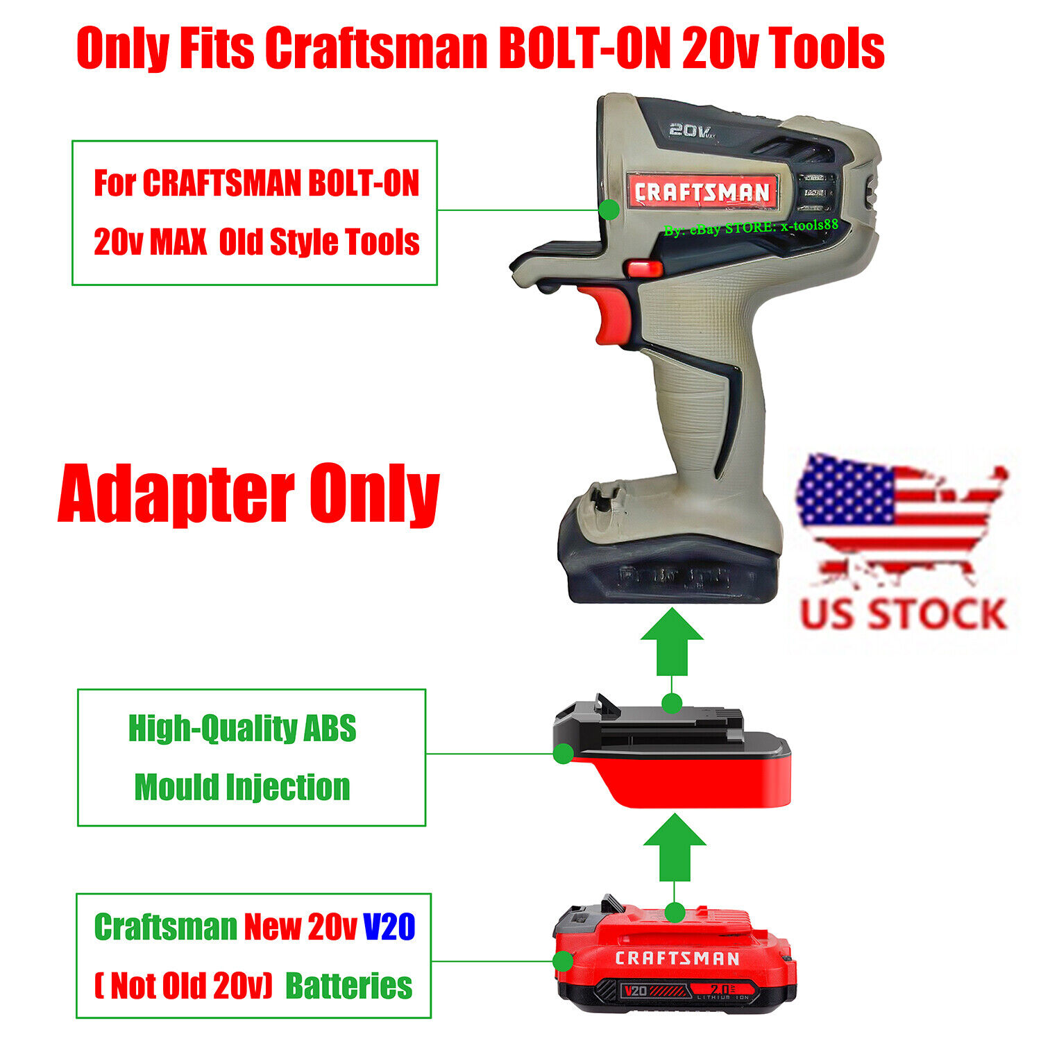 1x Adapter Fits Craftsman V20 NEW 20v Battery To Bolt-On 20v MAX Old Style Tools