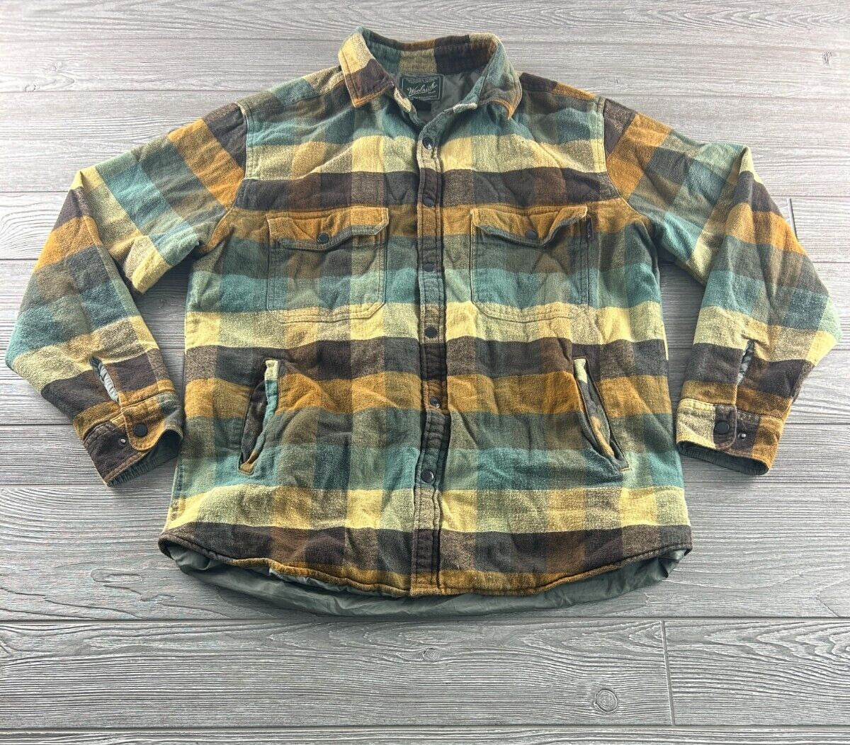 Woolrich Mens Jacket Insulated Flannel Button Up Size Large Vintage Plaid