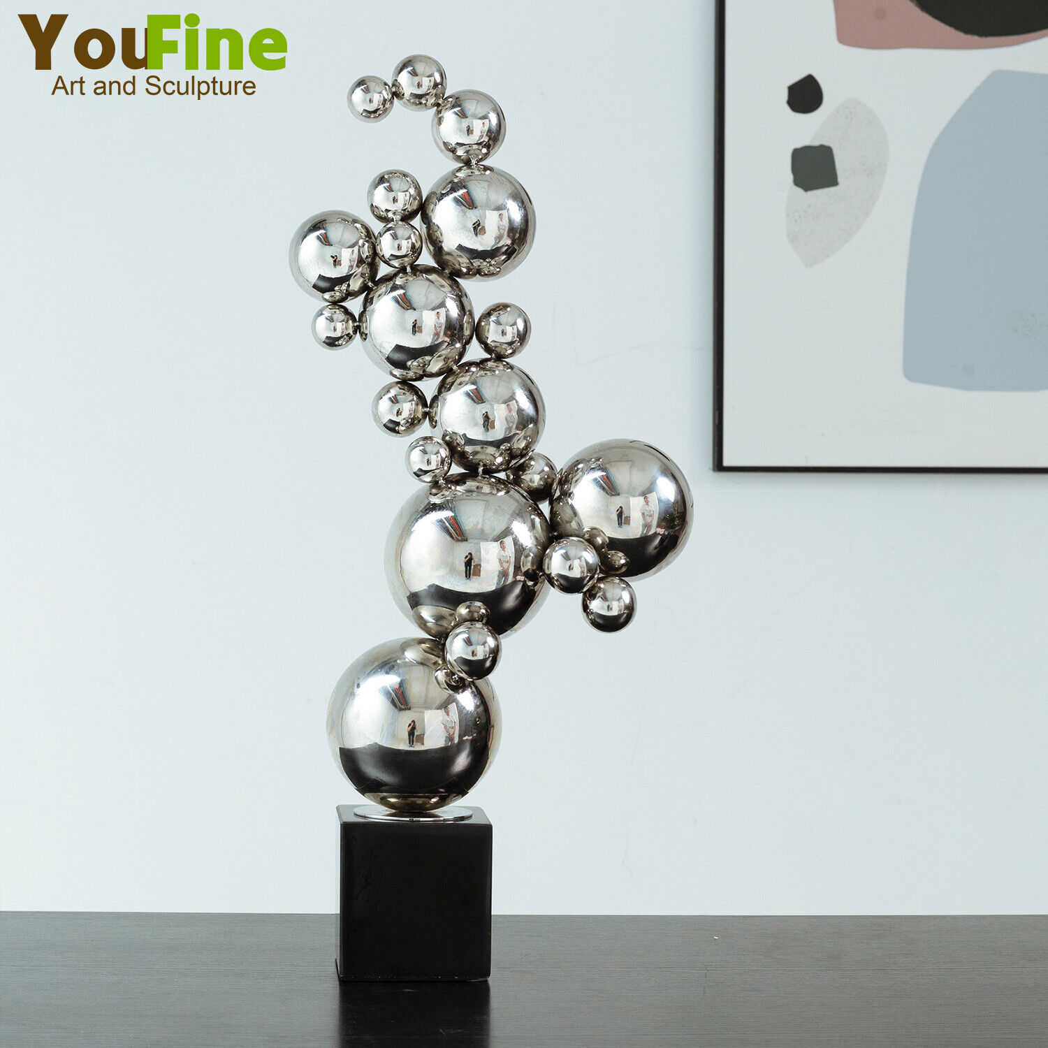 61cm Abstract Metal Ball Sculpture Stainless Steel Metal Statue Home Hotel Decor