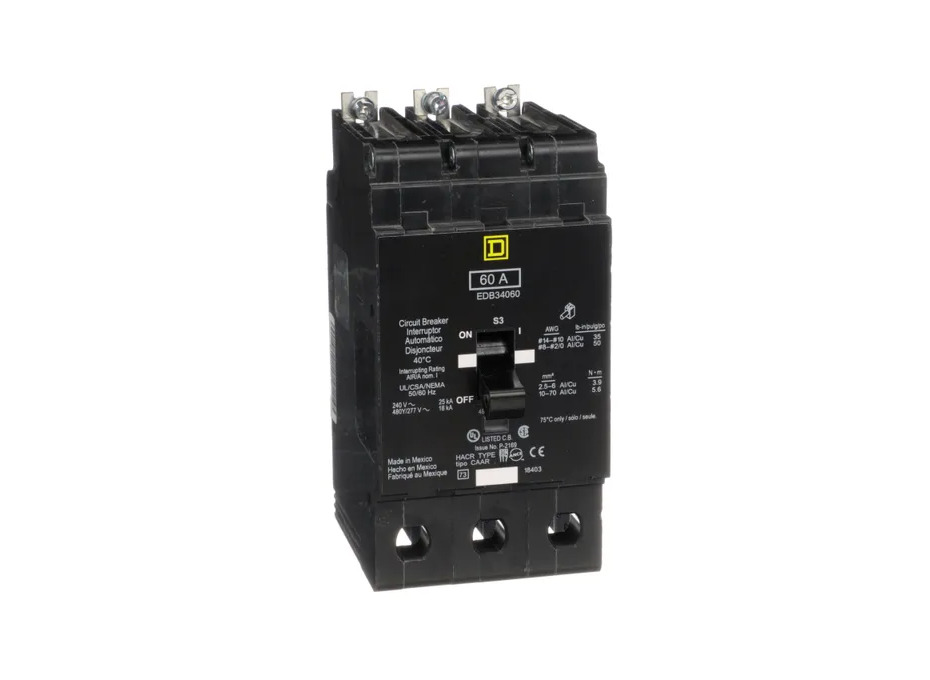 NIB - Square D - EDB34060 - Molded Case Circuit Breaker - 60A, 3-Phases, 480V