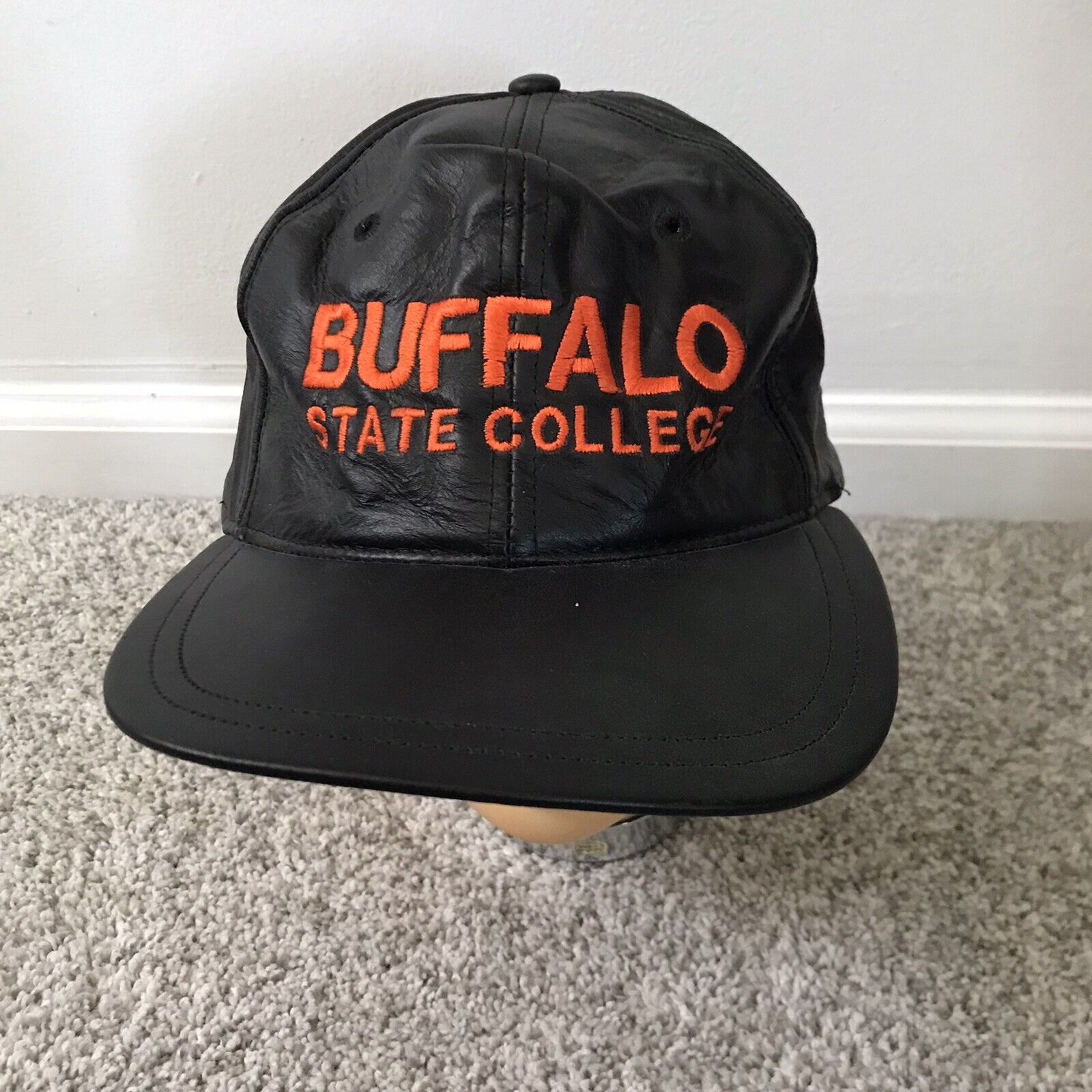 Vtg Buffalo State College Leather 90s NWT Deadstock Snapback Cap Buff State Suny