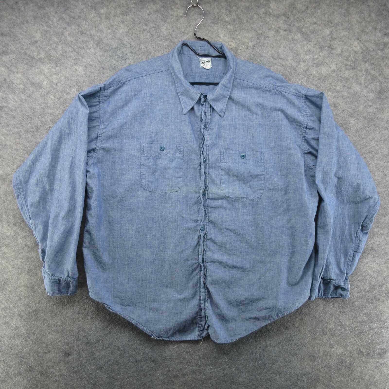 VTG Beltex Shirt Mens 3XL Blue Sanforized Chambray Button Up Made in USA 50s 60s