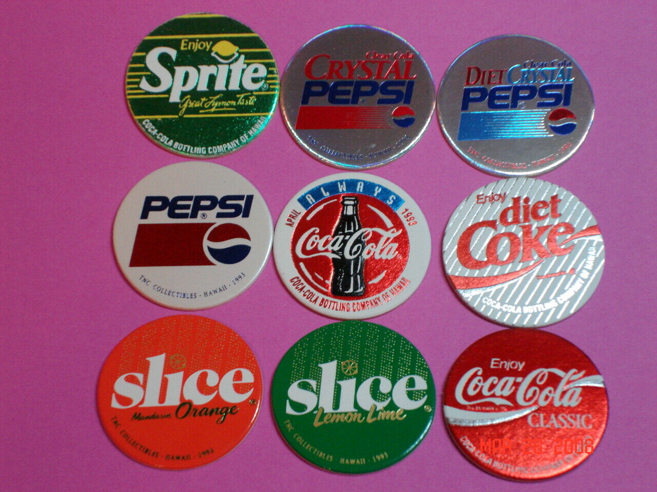 Pogs * 9 Different Soda Varieties * Coke * Sprite * Slice * Pepsi * Coca-Cola