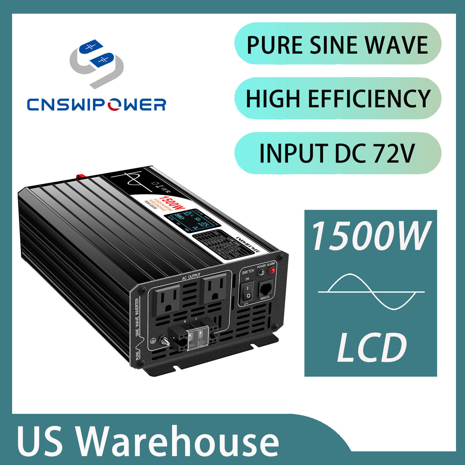 72v pure sine wave power inverter to 120v ac 1500w RV/truck/camp/home use LCD