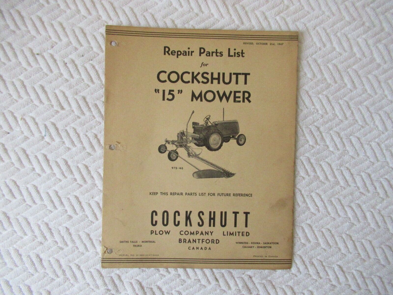 1947 Cockshutt 15 mower parts list catalog manual