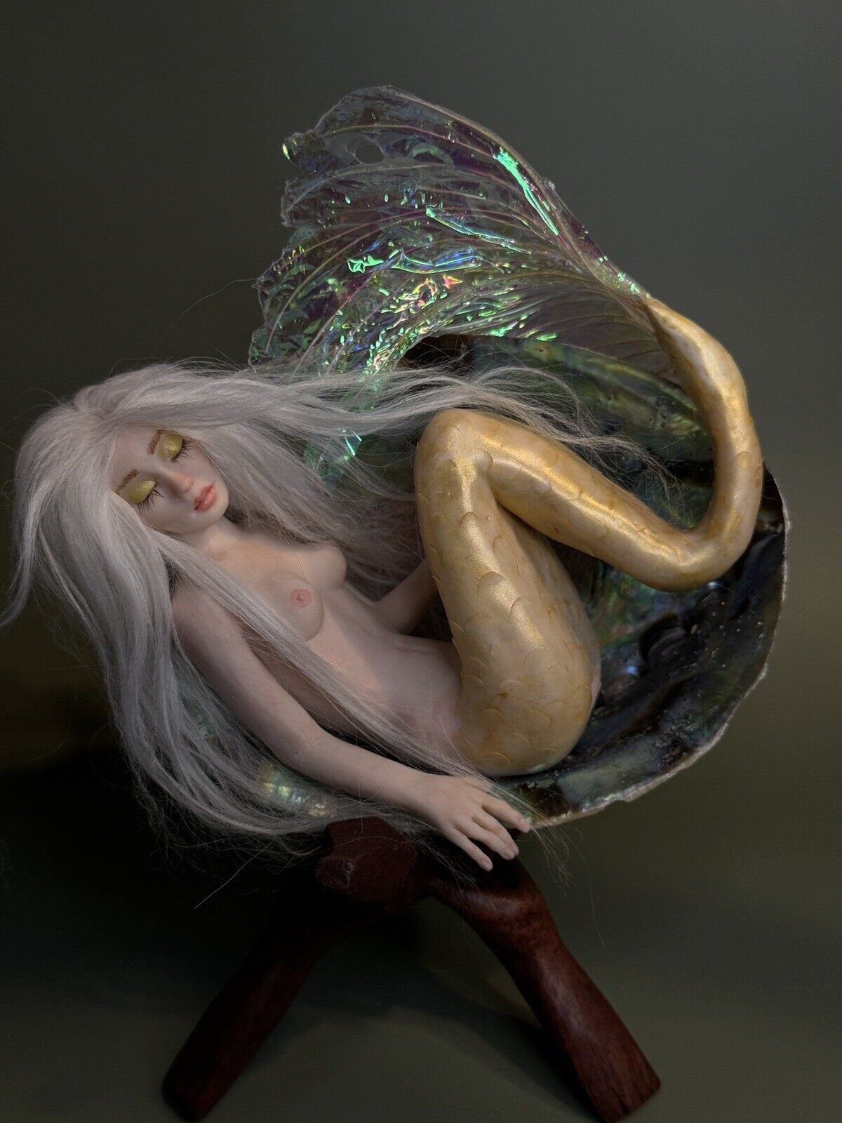 OOAK Mermaid., Abalone Shell, polymer clay. Fantasy . art .doll, sculpt.