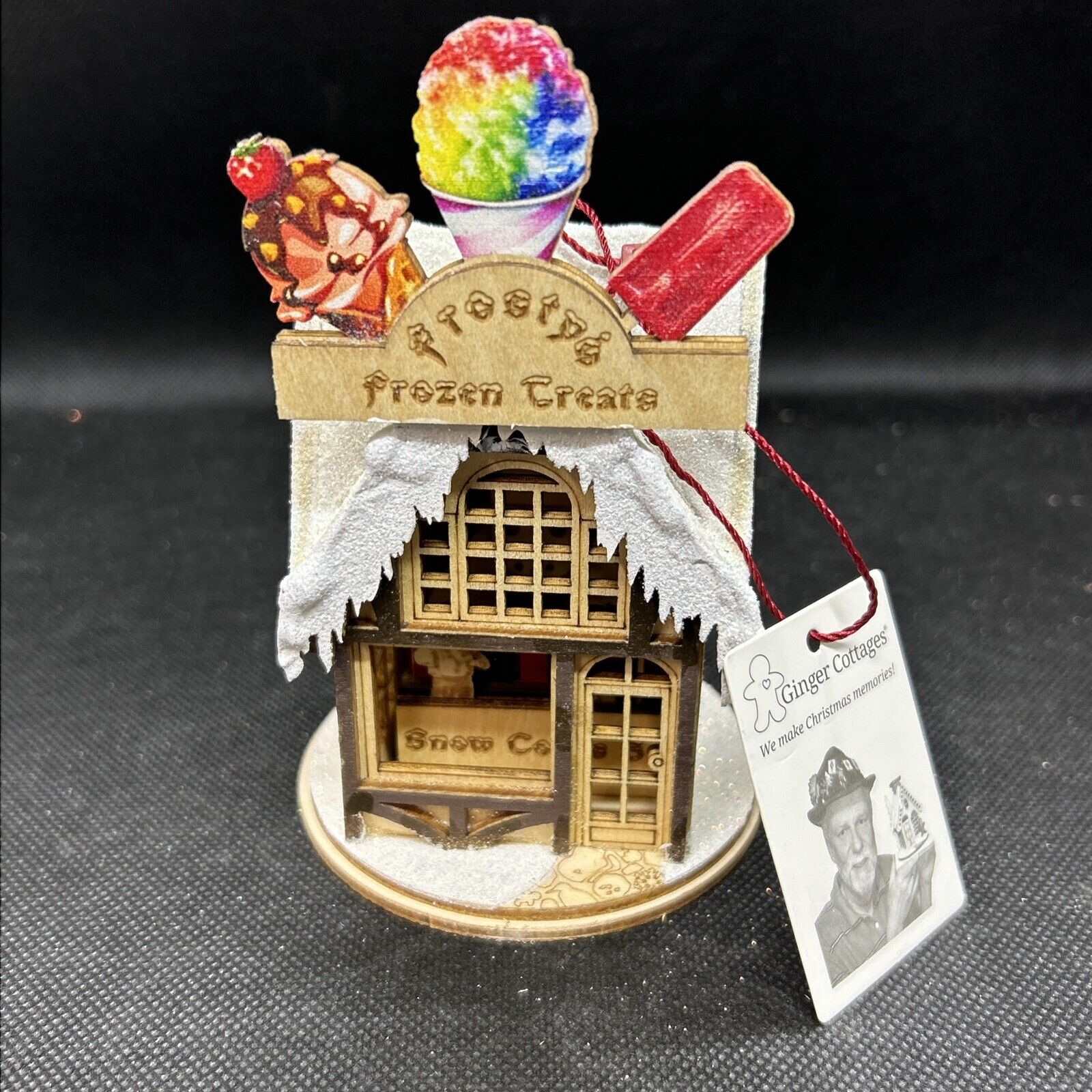 Old World Ginger Cottages Wooden Ornaments #80043 Frosty\'s Treat Shop, 4.75\