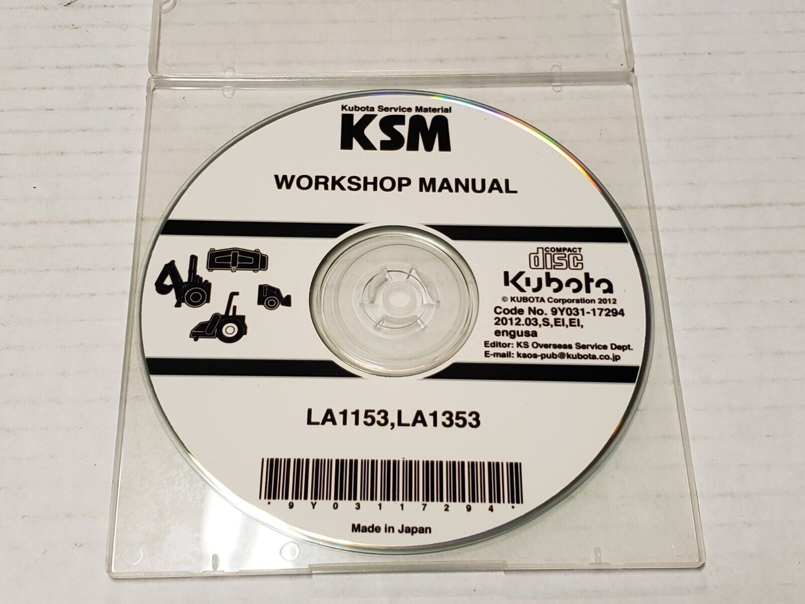 Kubota Service Workshop Manual CD Disc - LA1153 LA1353 Tractor NOS