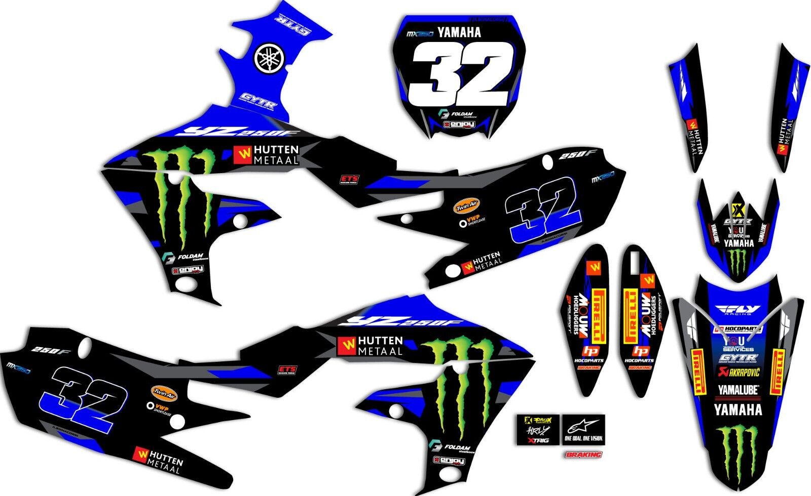 2023 Yamaha YZF 250 Hutten Metaal Yamaha Race Team Graphics Kit Plates 2019-2023
