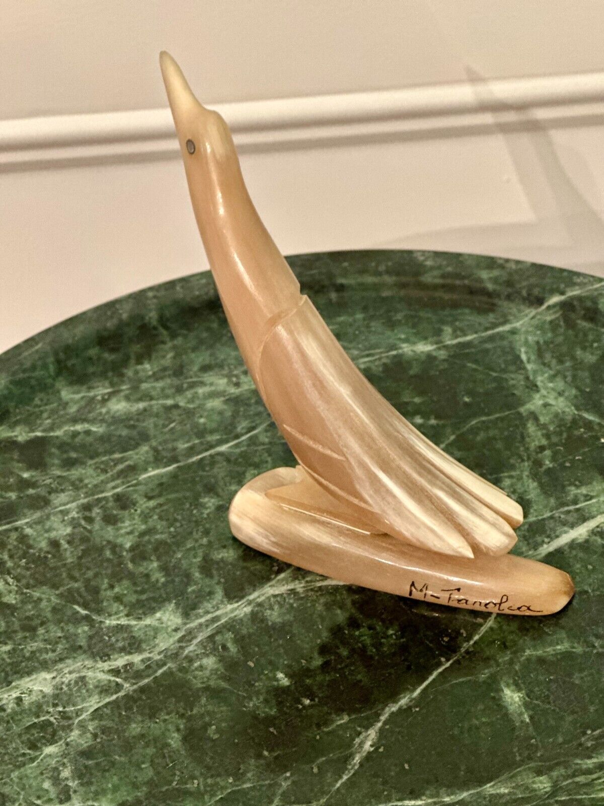 Vintage Carved Horn Bird Figurine-Signed by Artist