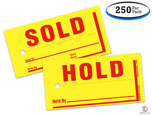 Red and Yellow Mini Sold/Hold Tags - 4.75 x 2.38 Inch Size (250 Per Pack)