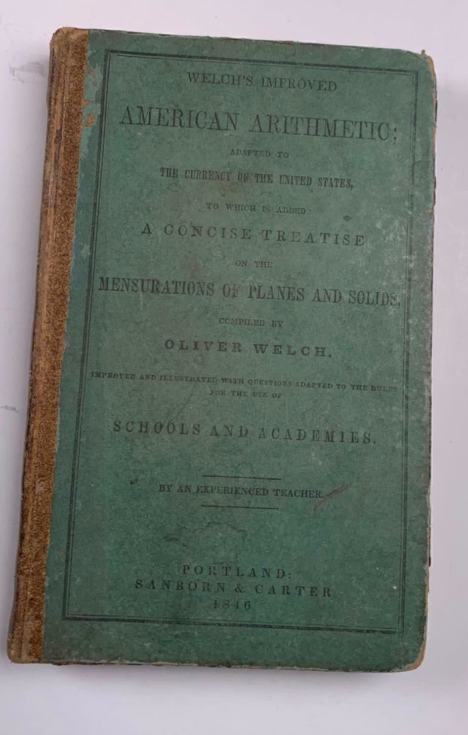 Antique Welch\'s Improved American Arithmetic Sanborn Carter 1846