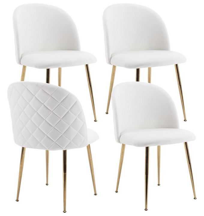 White Velvet Upholstered Dining Chairs Set of 4  pure white NEW