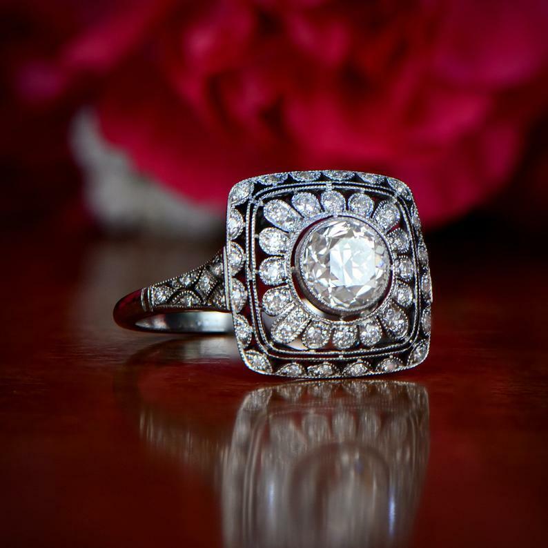 Floral Antique Design Lab Created White Cubic Zirconia Engagement Women\'s Ring
