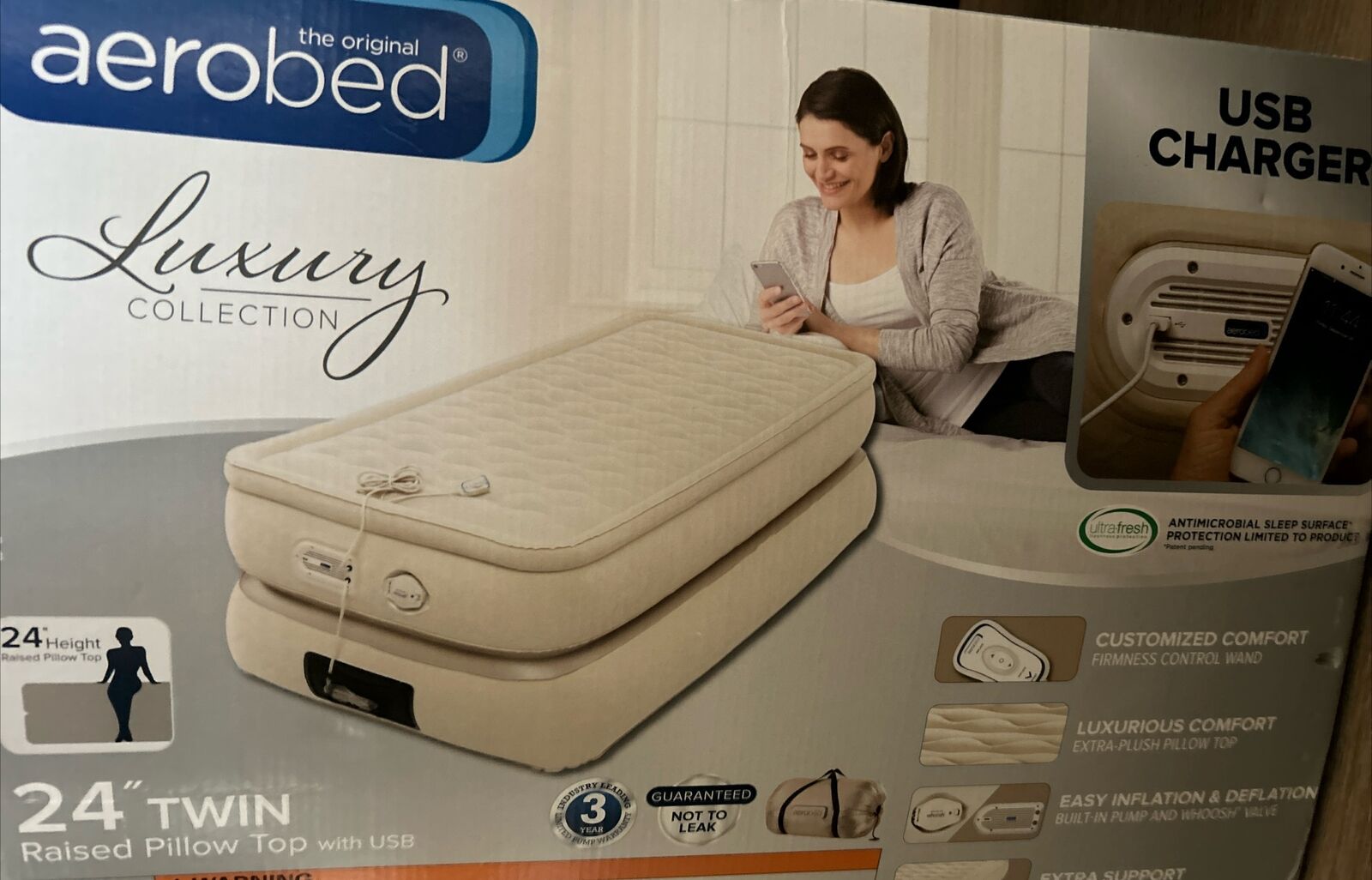 Aerobed Luxury Twin Size With Built In Electric Inflation Pump