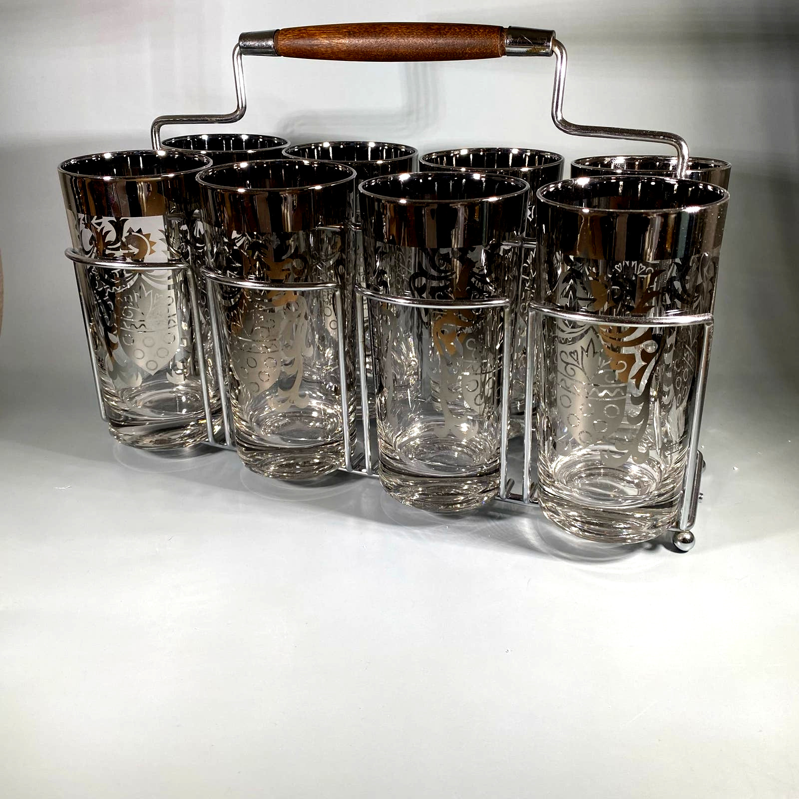 Kimiko Knight Highball Vintage Glass Tumbler Set with Caddy