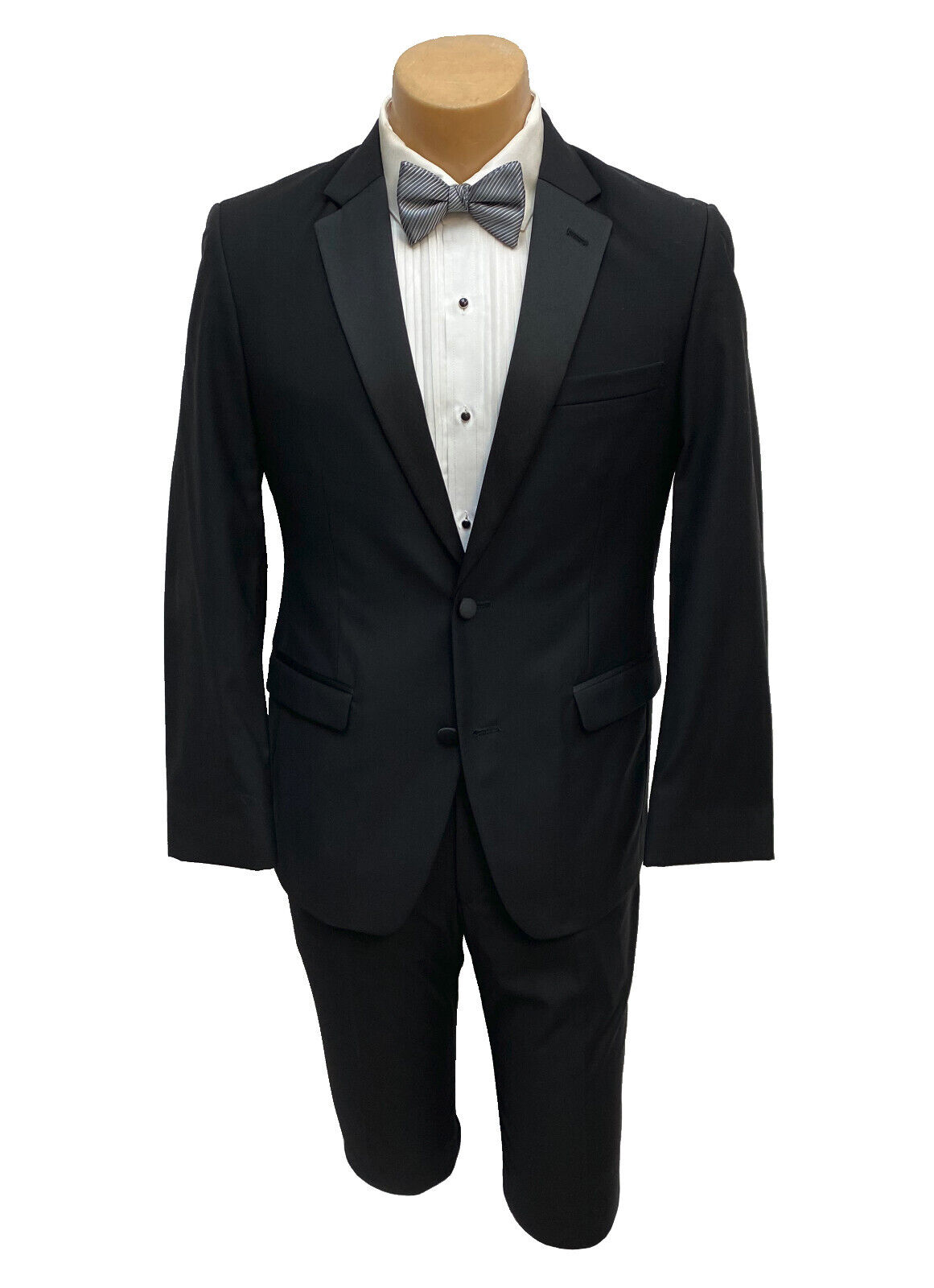Men's Black Tuxedo with Flat Front Pants High Quality Merino Wool Modern Fit