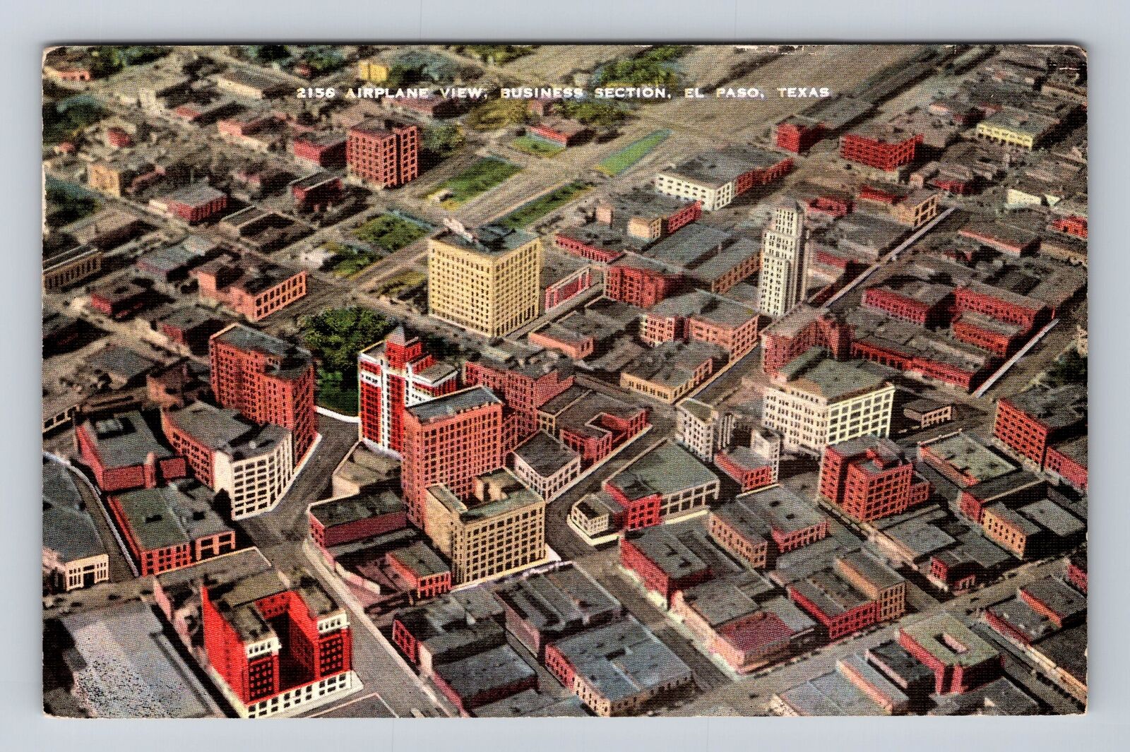 El Paso TX-Texas, Aerial View El Paso Business Section, Vintage c1943 Postcard