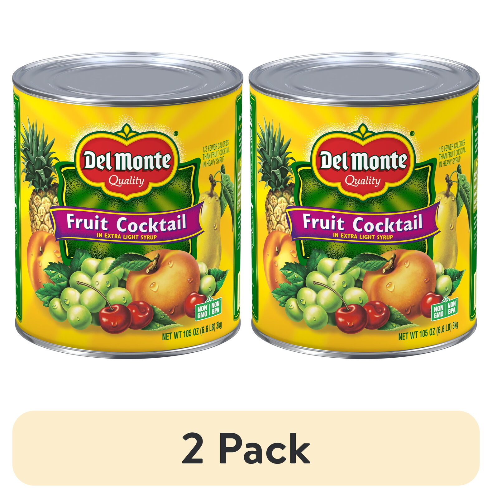 Del Monte Fruit Cocktail, Extra Light Syrup, Canned Fruit, 105 oz Can(2 pack)