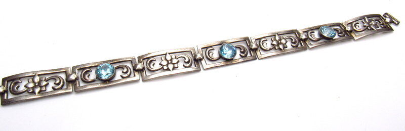 Vintage Sterling Silver Blue Topaz Bracelet  40's Retro 