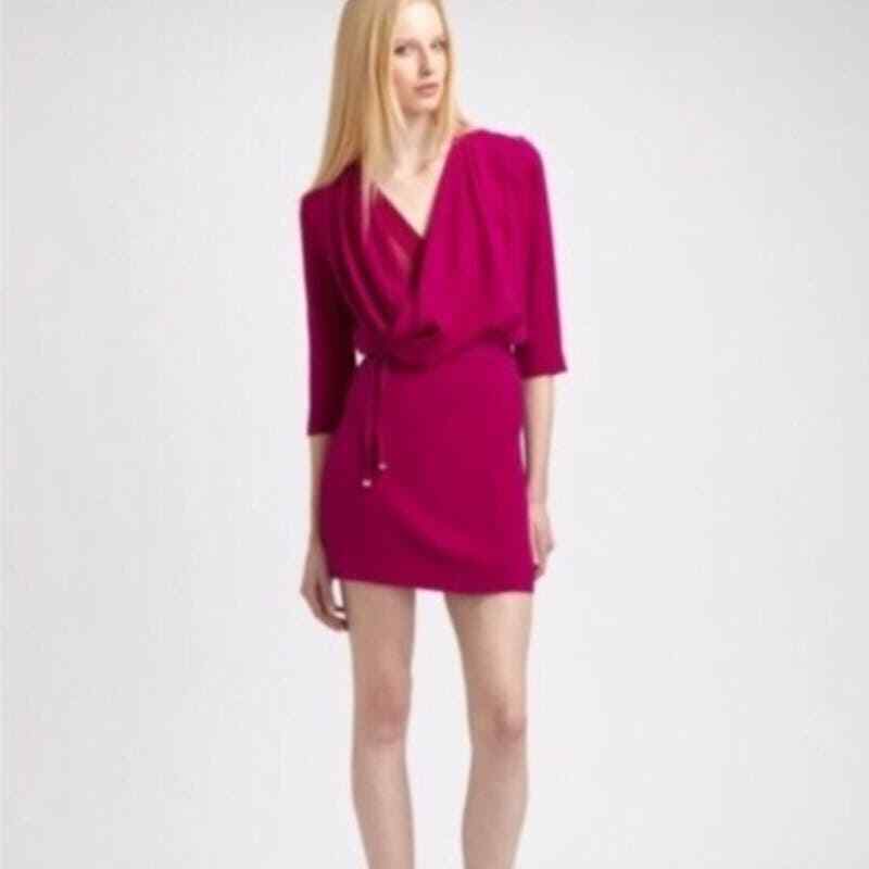 Diane Von Furstenberg SZ 4 Rachel Silk Crepe Purple Draped V-neck Dress