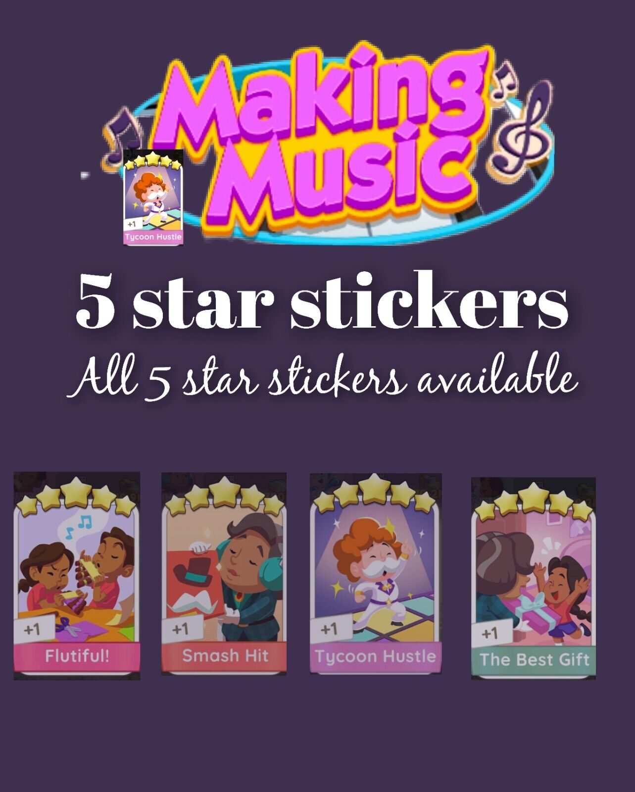 Monopoly go 5 star stickers:-fast deliv(read description)5 star stickers